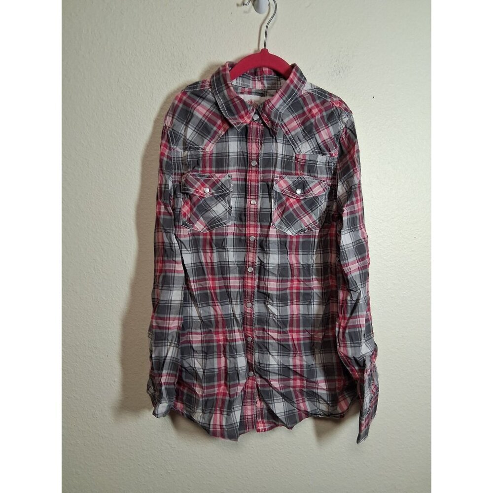 VTG Mudd Pearl Snap Western Shirt Plaid Retro Y2K Pink Girls Size 16 AL2